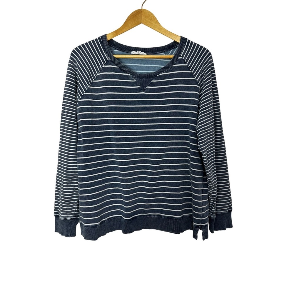 Jane Delancey Lightweight Sweatshirt Womens XL Blue White Striped Nautical Coast